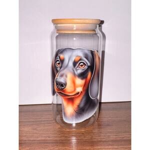 Dachshund Lidded Glass Tumbler with Straw 16oz